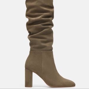 Zara High Heeled Leather Boots Taupe Gray